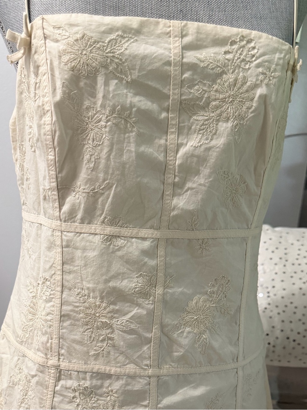 Zara Cream Spaghetti Strap Embroidered Mini Dress NWT